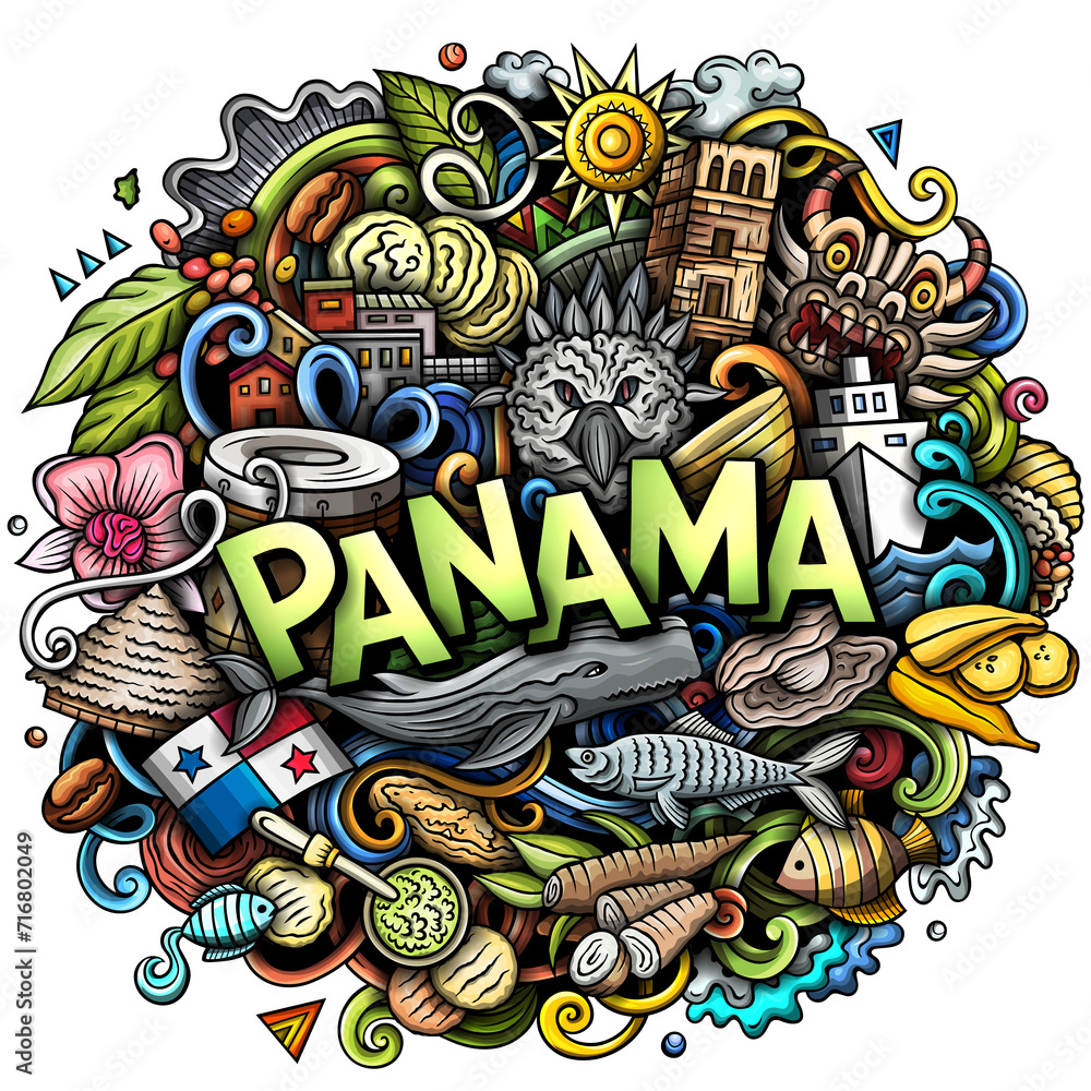 Panama detailed cartoon doodle illustration
