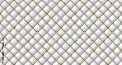 Simple upholstery quilted background. Quilted stitched background pattern. White leather texture sofa backdrop. Seamless texture quilted background