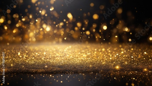 A close-up view of a blue and gold background with stars. Suitable for celestial, festive, or glamorous design projects such as invitations, holiday-themed graphics.glitter lights. generative, ai.