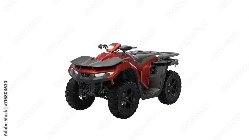 Obraz premium Generic ATV, red color, side-view. 3D rendering with neutral soft light.