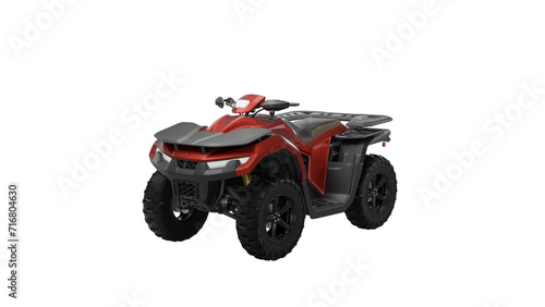 Generic ATV, red color, side-view. 3D rendering with neutral soft light.