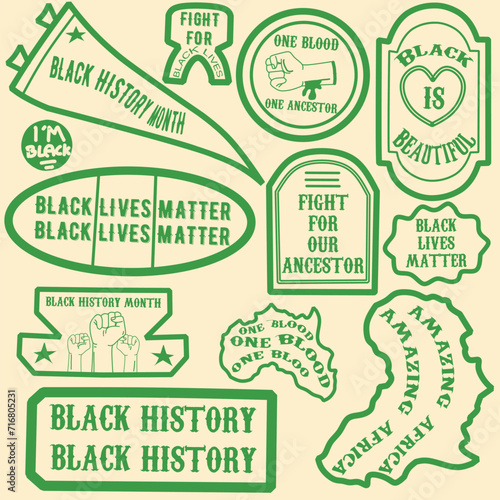 set of icons  black history month typography design set. Vector African American History Designs set with text  map for poster  print  card  banner  background. black history month vector set.