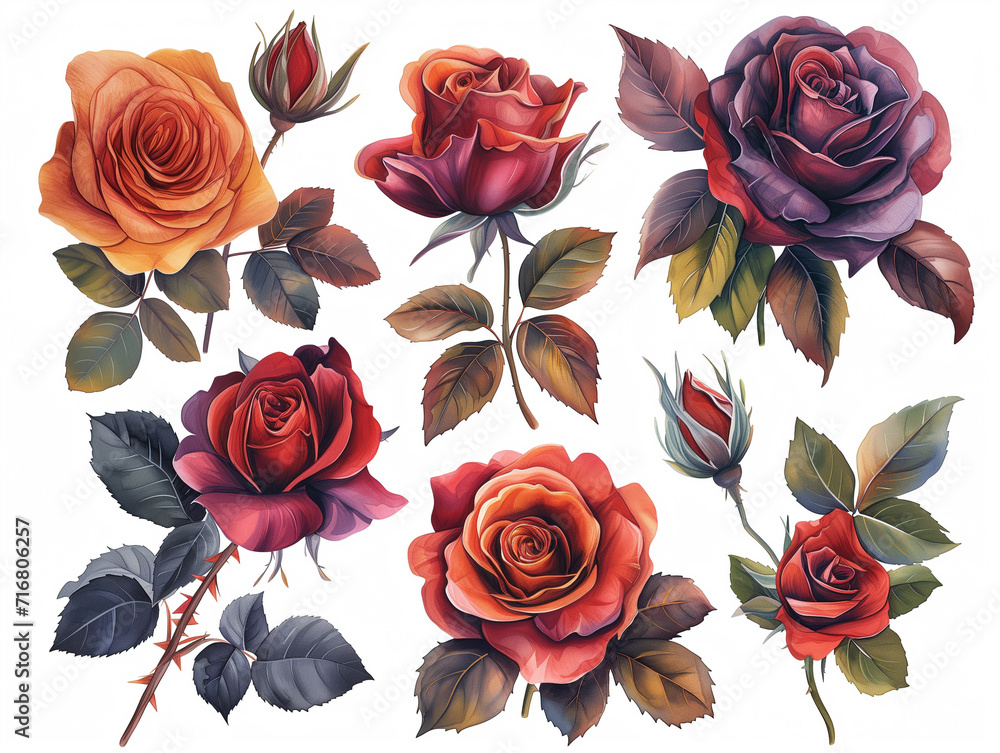 gothic roses isolated on white background - generative ai gothic roses isolated on white background - generative ai