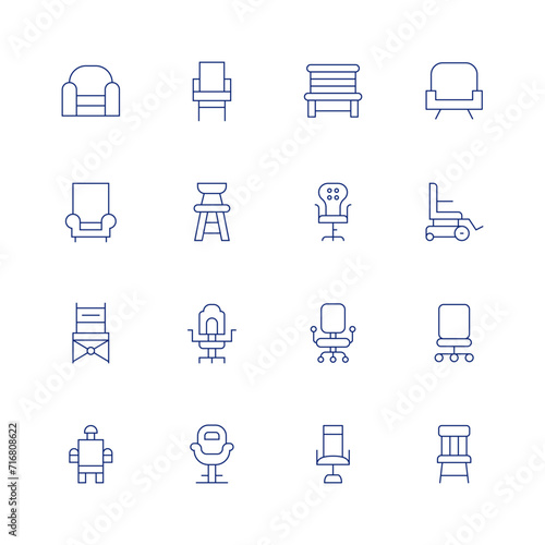 Chair line icon set on transparent background with editable stroke. Containing armchair, director, electricchair, chair, woodenchair, officechair, wheelchair.