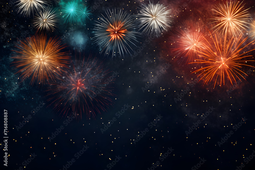 Fireworks and space for text on dark background