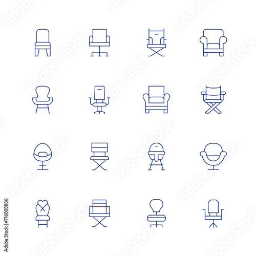 Chair line icon set on transparent background with editable stroke. Containing chair, officechair, foldingchair, directorchair, armchair. photo
