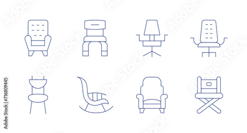 Chair icons. Editable stroke. Containing armchair, chair, rockingchair, deskchair, throne, officechair.