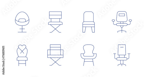 Chair icons. Editable stroke. Containing chair, deskchair, officechair, foldingchair, directorchair. photo