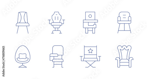 Chair icons. Editable stroke. Containing chair, eggchair, gamingchair, deskchair, babychair, directorchair, baby, throne.