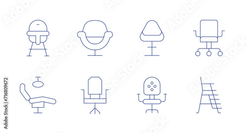 Chair icons. Editable stroke. Containing chair, lifeguardchair, dentistchair, armchair. photo