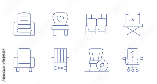 Chair icons. Editable stroke. Containing recliner, armchair, babychair, beachchair, chair, woodenchair, directorchair. photo