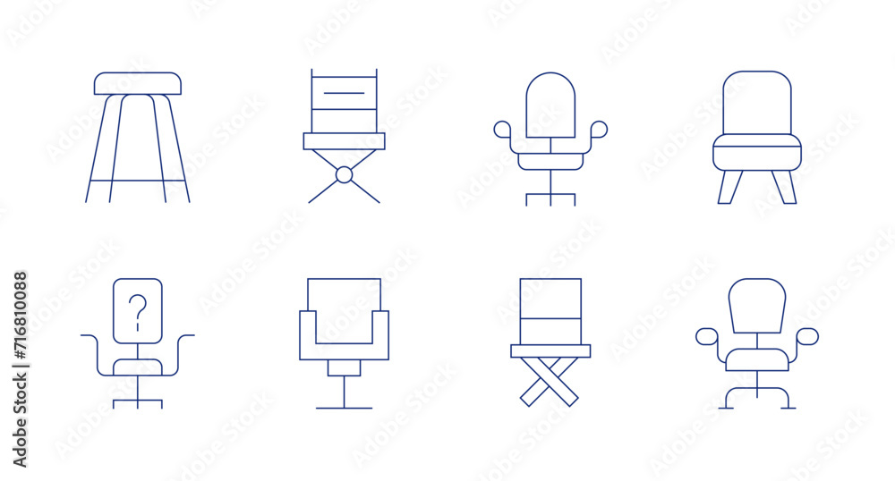 Chair icons. Editable stroke. Containing stool, vacant, directorchair, chair, officechair.