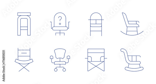 Chair icons. Editable stroke. Containing stool, directorchair, chair, feedingchair, foldingchair, rockingchair.