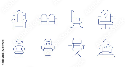 Chair icons. Editable stroke. Containing throne, barber, chair, gamingchair, rockingchair, directorchair, officechair. photo