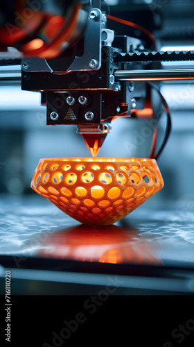 A 3D printer creating a prototype of a futuristic object
