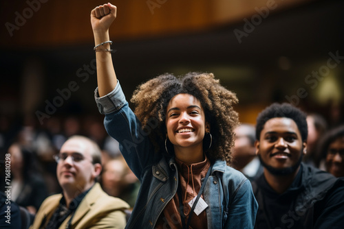An inspiring image of youth advocates organizing a conference on social justice, utilizing their intellect to address pressing issues and inspire positive change.