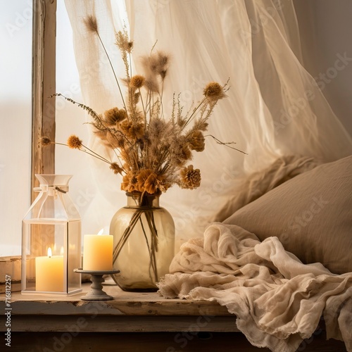 Cozy Candlelit Corner with Delicate Dried Flowers