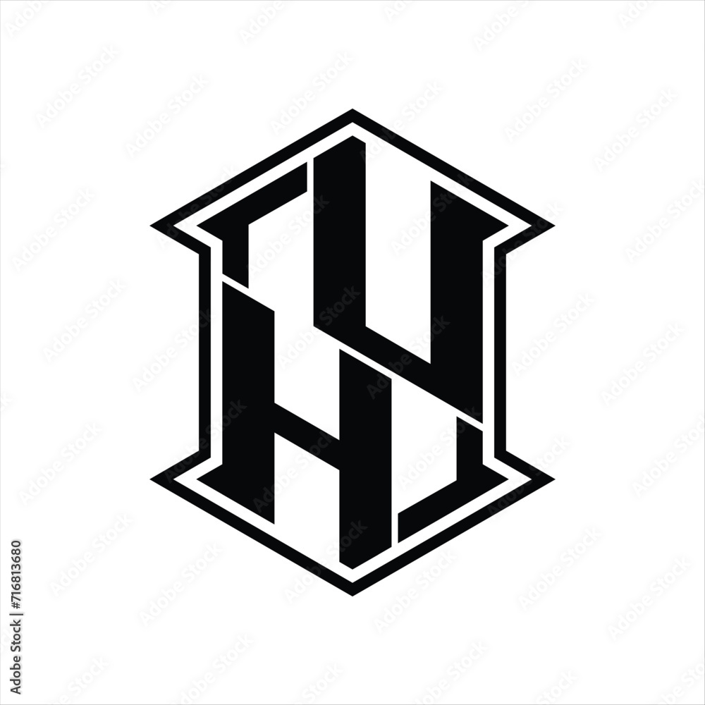 UH Logo monogram hexagon shield shape up and down with sharp corner isolated style design UH Logo monogram hexagon shield shape up and down with sharp corner isolated style design