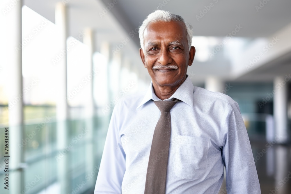 Portrait of a grinning indian elderly 100 years old man wearing a lightweight running vest against a sophisticated corporate office background. AI Generation Portrait of a grinning indian elderly 100 years old man wearing a lightweight running vest against a sophisticated corporate office background. AI Generation