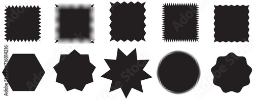 Zig zag edge rectangle shape collection. Jagged rectangular elements set. Black graphic design elements for decoration, banner, poster, template, sticker, badge, label, tag. Vector bundle
Vector Forma