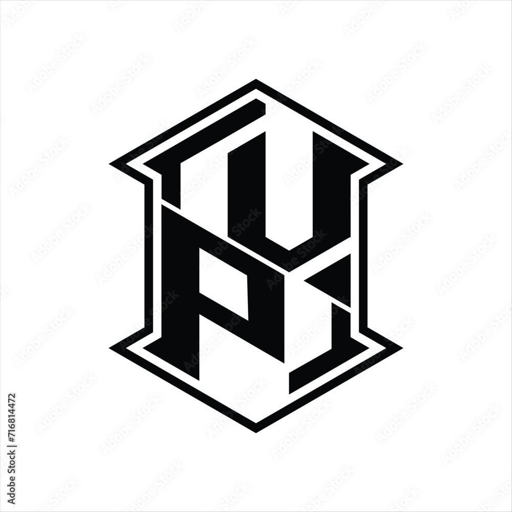 VP Logo monogram hexagon shield shape up and down with sharp corner isolated style design VP Logo monogram hexagon shield shape up and down with sharp corner isolated style design