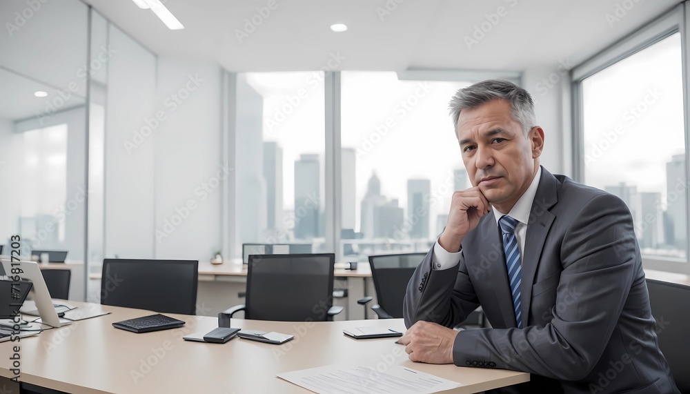 Professional Businessman in Modern Office with Cityscape View Professional Businessman in Modern Office with Cityscape View