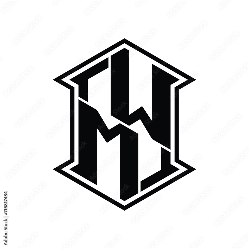 WM Logo monogram hexagon shield shape up and down with sharp corner isolated style design WM Logo monogram hexagon shield shape up and down with sharp corner isolated style design