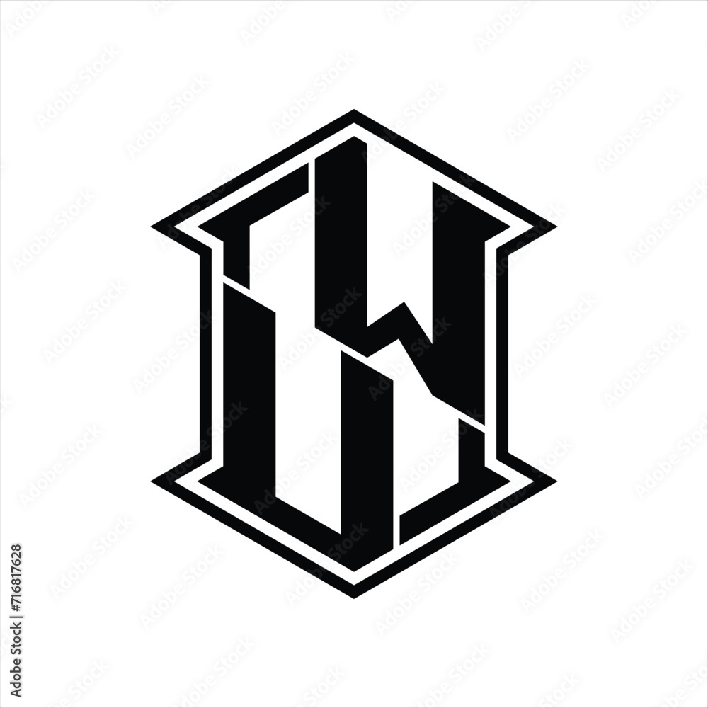 WU Logo monogram hexagon shield shape up and down with sharp corner isolated style design WU Logo monogram hexagon shield shape up and down with sharp corner isolated style design