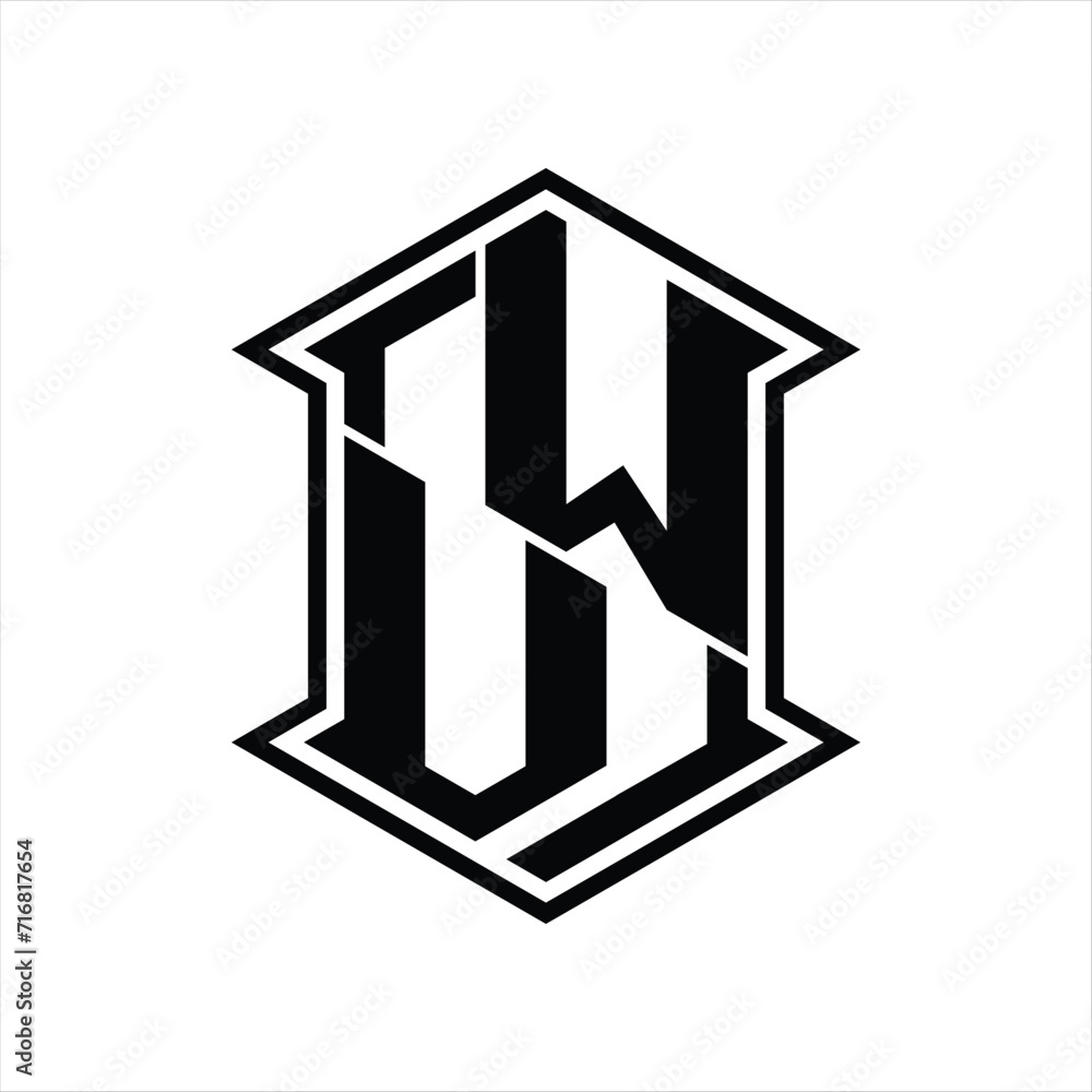 WV Logo monogram hexagon shield shape up and down with sharp corner isolated style design WV Logo monogram hexagon shield shape up and down with sharp corner isolated style design
