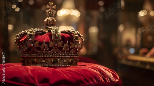 Royal crown on red cushion 