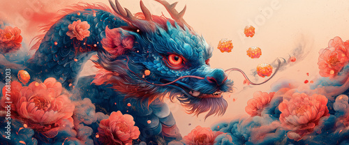 Chinese zodiac dragon with contemporary digital vectors for a festive and dynamic composition photo