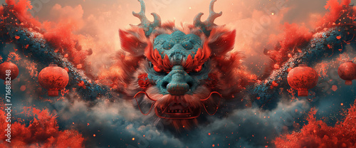 Chinese zodiac dragon with contemporary digital vectors for a festive and dynamic composition photo
