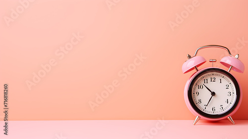 Minimalistic Pink Alarm Clock On Empty Background A Modern 3d Rendering, Clock 3d, Time 3d, Clock Dial Background and Wallpaper, Pink Alarm Clock, AI generated