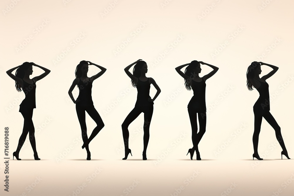 A set of poses for a woman during a photo shoot. A set of poses for a woman during a photo shoot.