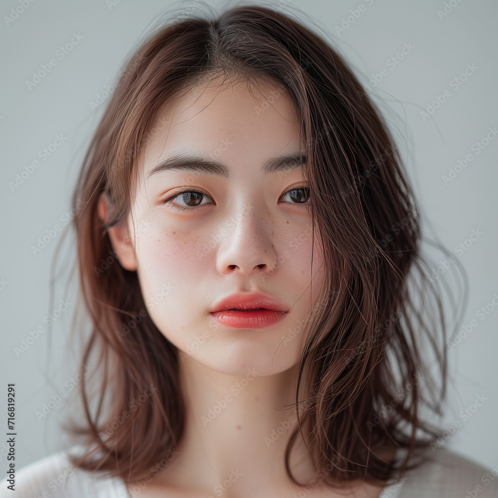 日本人女性の顔(アジア人、ナチュラル、正面) 日本人女性の顔(アジア人、ナチュラル、正面)