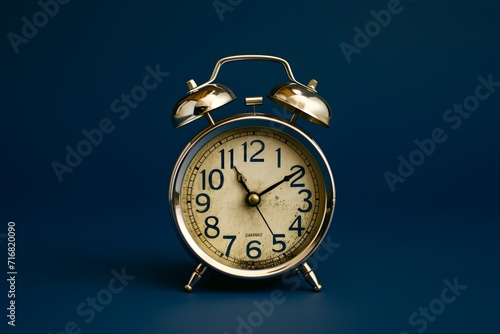 Vintage Alarm Clock on Dark Blue Background