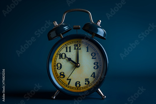 Vintage Alarm Clock on Dark Blue Background