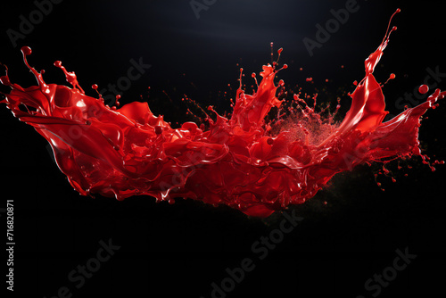 Red liquid splashed on black background,ai generated