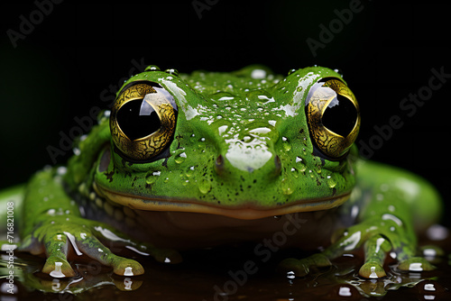 green frog on a leaf,close-up,ai generated