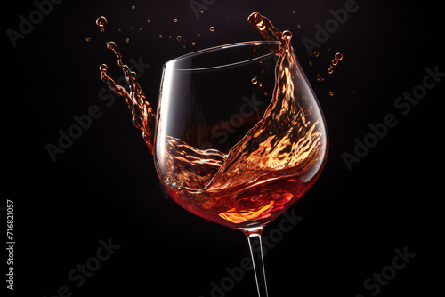 red wine poured into glass on black background,ai generated