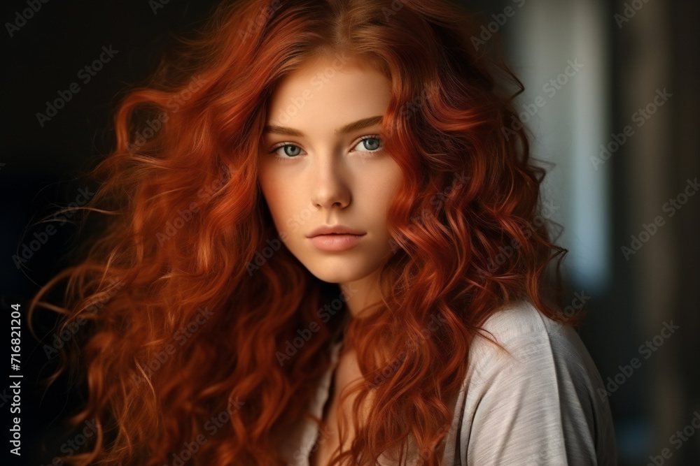A beautiful model girl with long red curly hair,ai generated A beautiful model girl with long red curly hair,ai generated