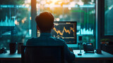 Man analyzing digital stock market graph on computer screen Generative AI