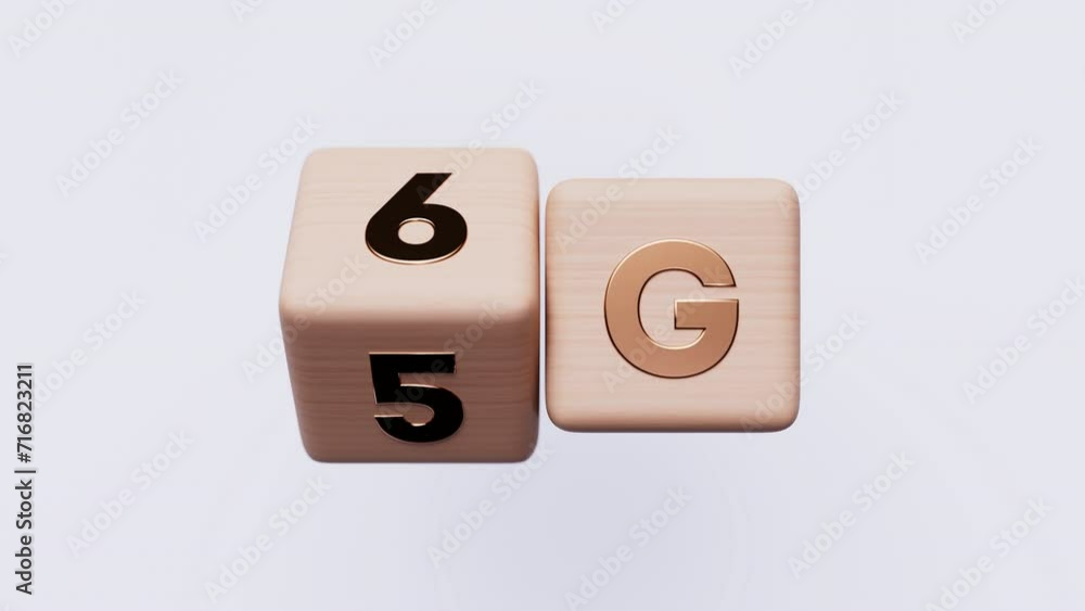Wooden cube turned and changes sign 5G to 6G. 6G mobile network, data technology, business communication and wireless concept Wooden cube turned and changes sign 5G to 6G. 6G mobile network, data technology, business communication and wireless concept