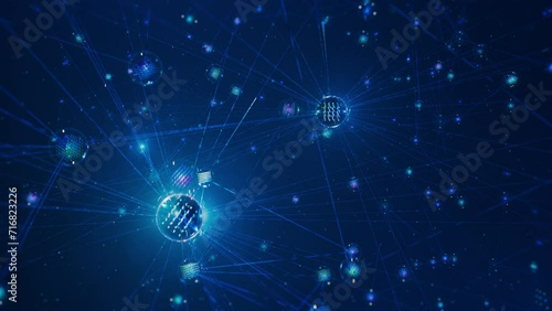 Expansion of Complex AI Network with Large amount of Connected Nodes and Parameters. Chatbot, Artificial Intelligence, Deep or Machine Learning and Large Language Model Visualization