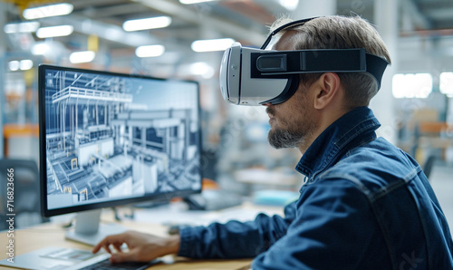 An architect using a VR headset to explore and fine-tune the virtual representation of their architectural.