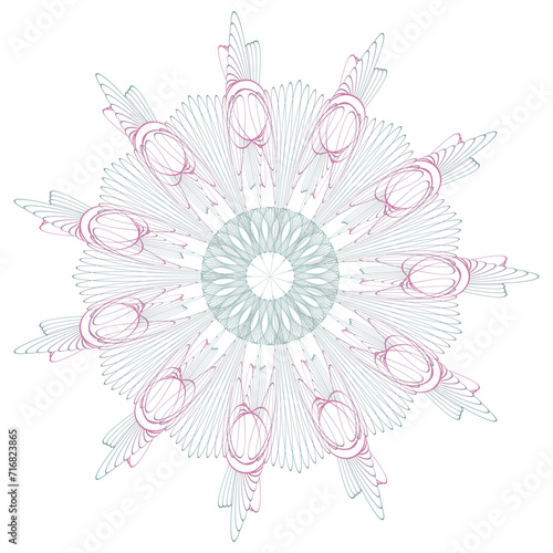 Guilloche rosette element. Security papers round pattern. Circle watermark design for certificate, diploma and money design. Vector background  photo