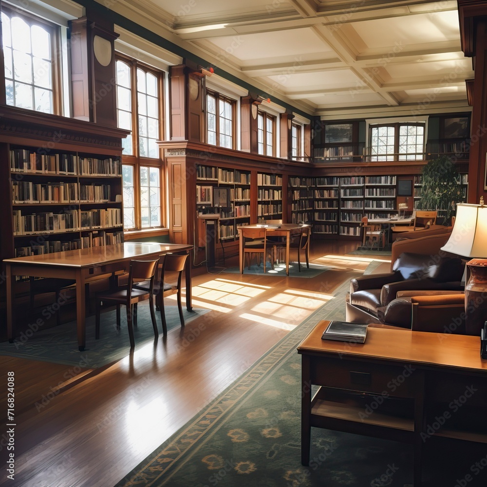 Cozy Library Interior with sitting arrangement and Lots of Books
Cozy Library Interior with sitting arrangement and Lots of Books