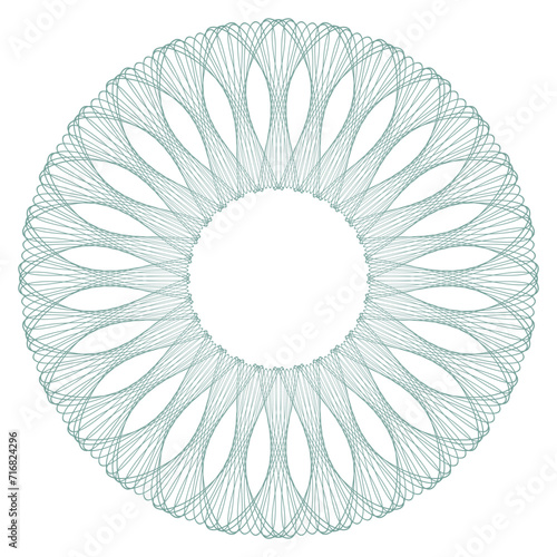 Abstract watermark guilloche elements for money banknote, and certificate design. Line round frames and circular rosettes with a modern touch. Vector background