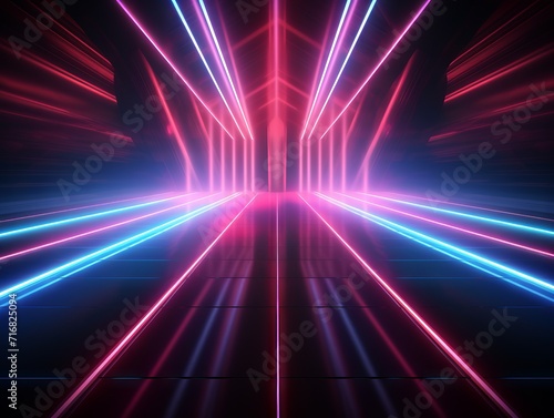 Modern futuristic neon background. Glowing tunnel with colored light streaks.