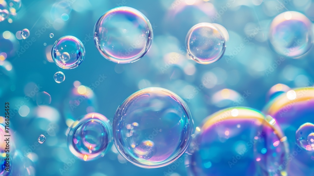 Iridescent Soap Bubbles Floating on Water Texture background